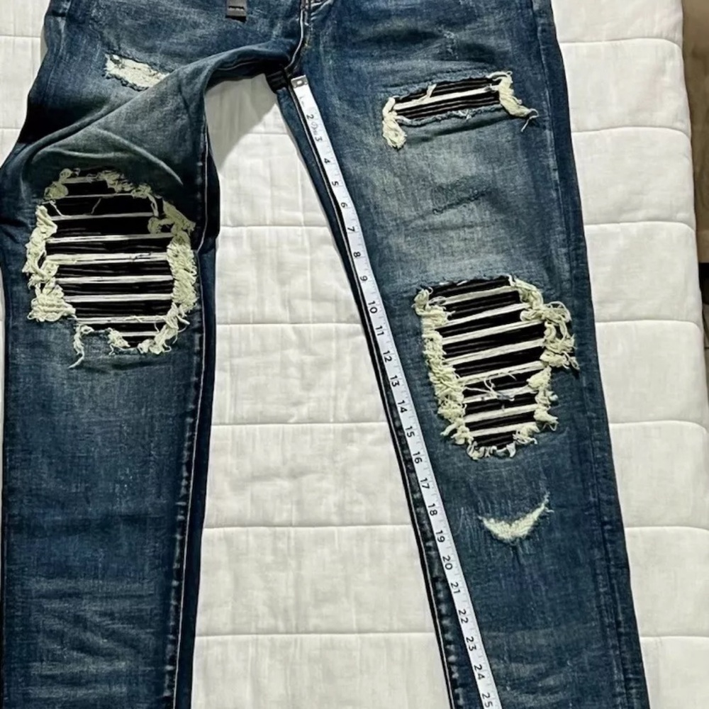 AMIRI Blue Skinny Distressed Jeans - Picture 2 of 10